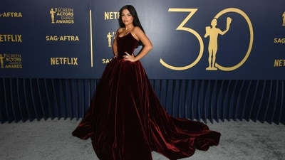 Ariana Greenblatt made a stylish entrance in a custom Vera Wang gown imported from Italy, paired with Jimmy Choo shoes. (AFP) Ariana Greenblatt made a stylish entrance in a custom Vera Wang gown imported from Italy, paired with Jimmy Choo shoes. (AFP)