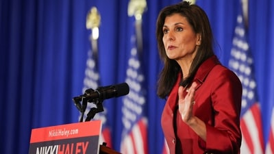 Republican presidential candidate and former U.S. Ambassador to the United Nations Nikki Haley speaks on stage at her watch party during the South Carolina Republican presidential primary election in Charleston, South Carolina, U.S. February 24, 2024. REUTERS/Brian Snyder (REUTERS)