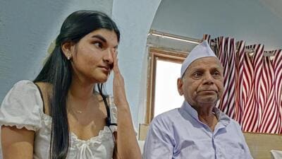 When Neha came face-to-face with Khiske, both teared up. “Neha is the first to return among the children my father has found,” said Daya, Khiske’s son. “With age, he has gotten emotional. He remembers she was found wrapped in a ‘godri,’ a dupatta made of old clothes. (Gaurav Bhakare) When Neha came face-to-face with Khiske, both teared up. “Neha is the first to return among the children my father has found,” said Daya, Khiske’s son. “With age, he has gotten emotional. He remembers she was found wrapped in a ‘godri,’ a dupatta made of old clothes. (Gaurav Bhakare)