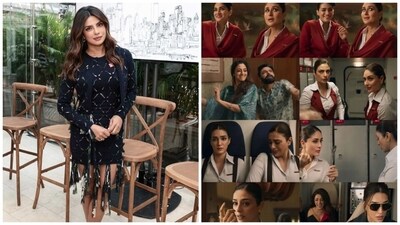Priyanka Chopra reacts to Tabu, Kriti Sanon, Kareena Kapoor's Crew teaser. Priyanka Chopra reacts to Tabu, Kriti Sanon, Kareena Kapoor's Crew teaser.