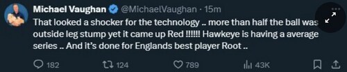 Michael Vaughan lashed out at DRS in a deleted post on X. Michael Vaughan lashed out at DRS in a deleted post on X.