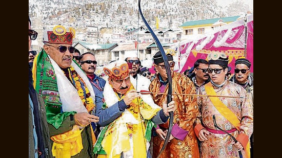 Himachal Pradesh chief minister Sukhvinder Singh Sukhu during inauguration of Lahaul Sharad Utsav on Sunday. (HT Photo)