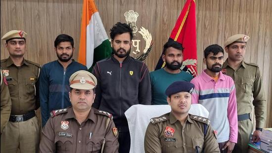 The four suspects arrested from Panchkula on February 22. (Parveen Kumar/HT Photo)