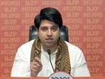 Bharatiya Janata Party (BJP) National Spokesperson Shehzad Poonawalla addresses a press conference, at party headquarters in New Delhi.