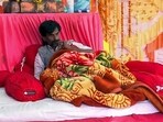 Maratha reservation activist Manoj Jarange Patil during his hunger strike demanding the implementation of the 'Sage Soyare' ordinance, on Wednesday. 