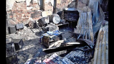 A fire broke out at bakery warehouse in Ludhiana. (HT PHOTO)