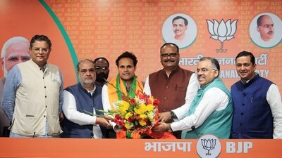 New Delhi, Feb 25 (ANI): Bahujan Samaj Party (BSP) MP Ritesh Pandey joins Bharatiya Janata Party (BJP) in the presence of Uttar Pradesh Deputy Chief Minister Brajesh Pathak, Party National General Secretary Tarun Chugh and others , at party headquarters, in New Delhi on Sunday. (ANI Photo) (ANI) New Delhi, Feb 25 (ANI): Bahujan Samaj Party (BSP) MP Ritesh Pandey joins Bharatiya Janata Party (BJP) in the presence of Uttar Pradesh Deputy Chief Minister Brajesh Pathak, Party National General Secretary Tarun Chugh and others , at party headquarters, in New Delhi on Sunday. (ANI Photo) (ANI)