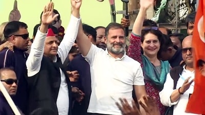 Samajwadi Party (SP) chief Akhilesh Yadav joins Congress leader Rahul Gandhi and Priyanka Gandhi Vadra for the party's Bharat Jodo Nyay Yatra (ANI) Samajwadi Party (SP) chief Akhilesh Yadav joins Congress leader Rahul Gandhi and Priyanka Gandhi Vadra for the party's Bharat Jodo Nyay Yatra (ANI)