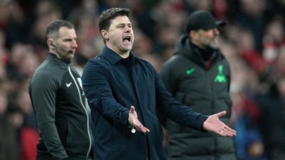 Chelsea's head coach Mauricio Pochettino reacts during the English League Cup final soccer match between Chelsea and Liverpool at Wembley Stadium (AP) Chelsea's head coach Mauricio Pochettino reacts during the English League Cup final soccer match between Chelsea and Liverpool at Wembley Stadium (AP)