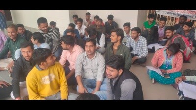Failing to get scholarship, students stage protest against LU admin (HT photo) Failing to get scholarship, students stage protest against LU admin (HT photo)