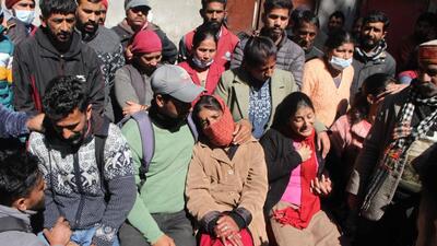 Family members of 21-year-old Manish at Indira Gandhi Medical College and Hospital, Shimla, where he was declared brought dead on Monday morning, (Deepak Sansta/HT)