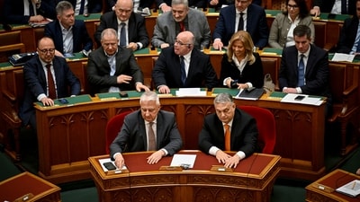 Hungarian Prime Minister Viktor Orban right, and Zsolt Semjen, the Hungarian Deputy Prime Minister, vote along with lawmakers on approving Sweden's accession into NATO (AP) Hungarian Prime Minister Viktor Orban right, and Zsolt Semjen, the Hungarian Deputy Prime Minister, vote along with lawmakers on approving Sweden's accession into NATO (AP)