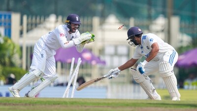 Rohit Sharma (55) looked solid but Tom Hartley eventually beat his defence, as the skipper's attempt at coming down the track backfired. He was stumped out, as India lost their openers in quick succession. (AP)