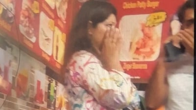 Woman wearing the outfit with Arabic print is seen in a screengrab from the video shared online. (X/ Barister Sidra Qayyum) Woman wearing the outfit with Arabic print is seen in a screengrab from the video shared online. (X/ Barister Sidra Qayyum)
