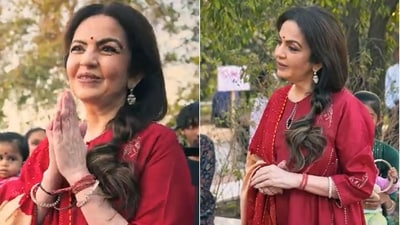 Nita Ambani in the temple complex in Jamnagar, Gujarat. (YouTube/Reliance Foundation) Nita Ambani in the temple complex in Jamnagar, Gujarat. (YouTube/Reliance Foundation)