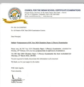 ISC Chemistry exam postponed ISC Chemistry exam postponed