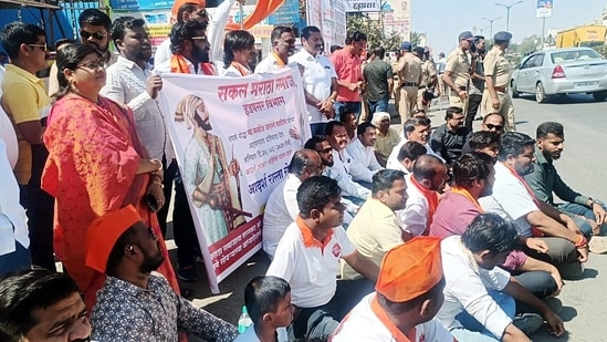 Earlier, Maratha protestors set a state transport bus on fire at Chhatrapati Shivaji Maharaj Chowk in Tirthpuri city, Ambad taluka, according to an official statement on Monday.&nbsp;(Nitin Lawate )