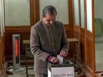 Himachal Pradesh chief minister Sukhvinder Singh Sukhu casts his vote for the Rajya Sabha elections, at a polling booth in Shimla on Tuesday. Himachal Pradesh chief minister Sukhvinder Singh Sukhu casts his vote for the Rajya Sabha elections, at a polling booth in Shimla on Tuesday.