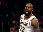 Feb 25, 2024; Phoenix, Arizona, USA; Los Angeles Lakers forward LeBron James (23) reacts after a dunk during the third quarter of the game against the Phoenix Suns at Footprint Center. Mandatory Credit: Mark J. Rebilas-USA TODAY Sports