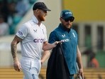 England's Ben Stokes with coach Brendon McCullum before the match