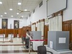 Preparations under way for the Rajya Sabha election at the Uttar Pradesh Vidhan Bhavan. (PTI PHOT0) Preparations under way for the Rajya Sabha election at the Uttar Pradesh Vidhan Bhavan. (PTI PHOT0)