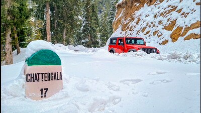 A snow-covered area after snowfall in J&K’s Bhadarwah. (PTI)