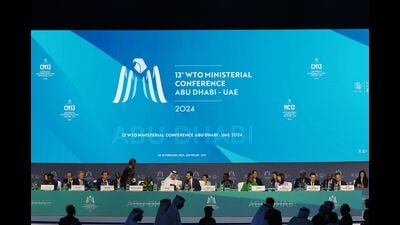 Delegates attend the 13th World Trade Organisation Ministerial Conference in Abu Dhabi of February 26, 2024. The world's trade ministers gathered in the UAE on February 26 for a high-level WTO meeting with no clear prospects for breakthroughs, amid geopolitical tensions and disagreements. (AFP) Delegates attend the 13th World Trade Organisation Ministerial Conference in Abu Dhabi of February 26, 2024. The world's trade ministers gathered in the UAE on February 26 for a high-level WTO meeting with no clear prospects for breakthroughs, amid geopolitical tensions and disagreements. (AFP)