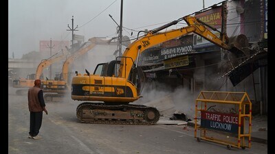 Encroachment is being removed at Akbarbarpur Nagar in Lucknow on Tuesday (Mushtaq Ali/HT) Encroachment is being removed at Akbarbarpur Nagar in Lucknow on Tuesday (Mushtaq Ali/HT)