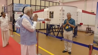 After four decades, an Indian was poised to venture into space, and "this time around, the countdown, the timing, and even the rocket would be ours," PM Modi stated. (PTI) After four decades, an Indian was poised to venture into space, and "this time around, the countdown, the timing, and even the rocket would be ours," PM Modi stated. (PTI)