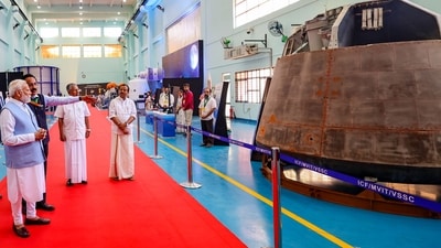 PM Modi was at the VSSC to inaugurate three major technical facilities of the Indian Space Research Organisation (ISRO). (PTI) PM Modi was at the VSSC to inaugurate three major technical facilities of the Indian Space Research Organisation (ISRO). (PTI)