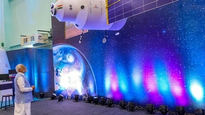 PM Modi also emphasized the "important role" played by women in the country's space program. He said missions like Chandrayaan and Gaganyaan would not be possible without their contribution and participation. (PTI) PM Modi also emphasized the "important role" played by women in the country's space program. He said missions like Chandrayaan and Gaganyaan would not be possible without their contribution and participation. (PTI)