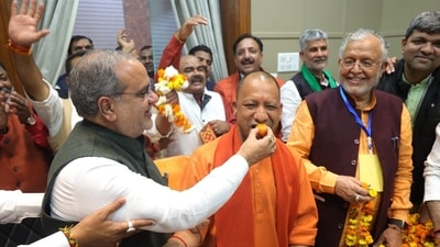 Uttar Pradesh chief minister Yogi Adityanath is felicitated after BJP clinched eight out of 10 seats in the Rajya Sabha elections. (Sourced from UP CM's office) Uttar Pradesh chief minister Yogi Adityanath is felicitated after BJP clinched eight out of 10 seats in the Rajya Sabha elections. (Sourced from UP CM's office)