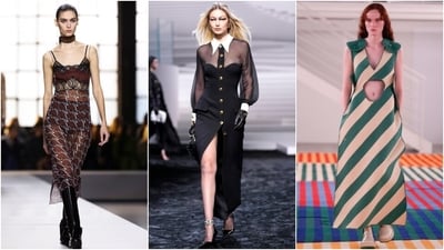 Models showcase the Fall-Winter 2024-25 collections of Gucci, Versace and Sunnei at Milan Fashion Week. (AP, Reuters) Models showcase the Fall-Winter 2024-25 collections of Gucci, Versace and Sunnei at Milan Fashion Week. (AP, Reuters)