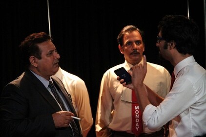 Kumud Mishra and Shubhrajyoti Barat in a still from the play Dhumrapan. The play will be stated in Lucknow on March 2 Kumud Mishra and Shubhrajyoti Barat in a still from the play Dhumrapan. The play will be stated in Lucknow on March 2