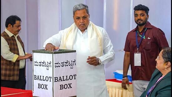 Karnataka chief minister Siddaramaiah voting in Bengaluru. (PTI)