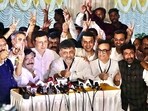 Karnataka Deputy Chief Minister DK Shivakumar addresses the press conference during the celebrations after Congress candidates Ajay Maken, Naseer Hussain and G.C. Chandra Shekhar win the Rajya Sabha elections from the state, in Bengaluru on Tuesday. Karnataka Deputy Chief Minister DK Shivakumar addresses the press conference during the celebrations after Congress candidates Ajay Maken, Naseer Hussain and G.C. Chandra Shekhar win the Rajya Sabha elections from the state, in Bengaluru on Tuesday.