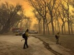 Wildland Team members depart to operate amid the spread of fire. (Reuters)