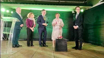 (From left) Martin Grath, Member of Parliament, Marja Einig, Deputy Consul General, DR. STEFAN Fulst-Blei, Member of Parliament, Teresa Schöpper, Minister for Youth, Sport and Dr. Florian Stegmann, Minister of State, Baden-Württemberg. (HT PHOTO) (From left) Martin Grath, Member of Parliament, Marja Einig, Deputy Consul General, DR. STEFAN Fulst-Blei, Member of Parliament, Teresa Schöpper, Minister for Youth, Sport and Dr. Florian Stegmann, Minister of State, Baden-Württemberg. (HT PHOTO)