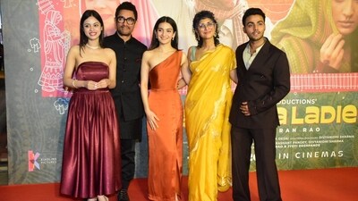 The screening of Laapataa Ladies was held in Mumbai on Tuesday evening. Many celebrities were part of the event and showered love on the film. Helmed by Kiran Rao, it has been produced by Aamir Khan and Jyoti Deshpande. Sparsh Shrivastava, Nitanshi Goel and Pratibha Ranta, who play lead roles in the film, posed for the paparazzi with Kiran and Aamir. The film is releasing in theatres on March 1. The screening of Laapataa Ladies was held in Mumbai on Tuesday evening. Many celebrities were part of the event and showered love on the film. Helmed by Kiran Rao, it has been produced by Aamir Khan and Jyoti Deshpande. Sparsh Shrivastava, Nitanshi Goel and Pratibha Ranta, who play lead roles in the film, posed for the paparazzi with Kiran and Aamir. The film is releasing in theatres on March 1.