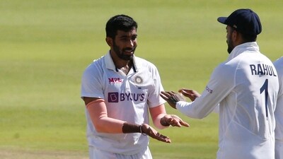India's Jasprit Bumrah celebrates with KL Rahul (REUTERS)