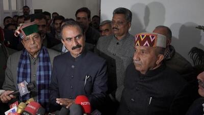 Chief minister Sukhvinder Singh Sukhu (centre) along with deputy chief minister Mukesh Agnihotri (right) addressing mediapersons during the Himachal Pradesh Vidhan Sabha budget session in Shimla on Wednesday. (Deepak Sansta/HT) Chief minister Sukhvinder Singh Sukhu (centre) along with deputy chief minister Mukesh Agnihotri (right) addressing mediapersons during the Himachal Pradesh Vidhan Sabha budget session in Shimla on Wednesday. (Deepak Sansta/HT)
