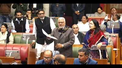 Congress leader Raghuvir Singh Kadian speaking during the budget session at the Vidhan Sabha in Chandigarh on Wednesday. (Keshav Singh/HT) Congress leader Raghuvir Singh Kadian speaking during the budget session at the Vidhan Sabha in Chandigarh on Wednesday. (Keshav Singh/HT)