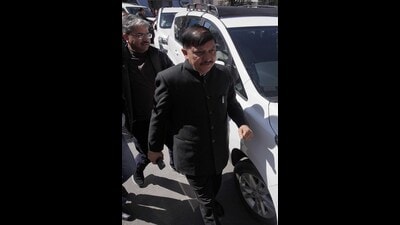 Congress leader Rajinder Rana arrived at the assembly in Shimla on Wednesday. (Deepak Sansta /HT) Congress leader Rajinder Rana arrived at the assembly in Shimla on Wednesday. (Deepak Sansta /HT)
