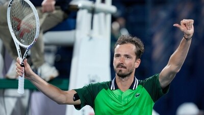 Daniil Medvedev celebrates after beating Alexander Shevchenko of Kazakhstan during a match of the Dubai Duty Free Tennis Championships (AP) Daniil Medvedev celebrates after beating Alexander Shevchenko of Kazakhstan during a match of the Dubai Duty Free Tennis Championships (AP)
