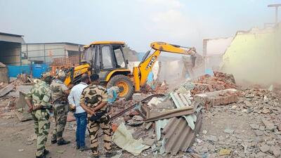 During the anti-encroachment drive unauthorised shops, residential structures, brick constructions and tin sheds were demolished. (HT PHOTO)