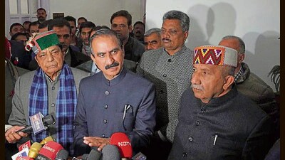 Himachal chief minister Sukhvinder Singh Sukhu and deputy CM Mukesh Agnihotri addressing the media in Shimla on Wednesday. (Deepak Sansta/HT) Himachal chief minister Sukhvinder Singh Sukhu and deputy CM Mukesh Agnihotri addressing the media in Shimla on Wednesday. (Deepak Sansta/HT)