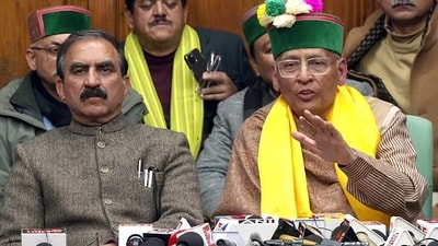 Congress candidate from Himachal Pradesh, Abhishek Manu Singhvi addresses the press conference after losing the Rajya Sabha elections, in Shimla on Tuesday. (ANI) Congress candidate from Himachal Pradesh, Abhishek Manu Singhvi addresses the press conference after losing the Rajya Sabha elections, in Shimla on Tuesday. (ANI)
