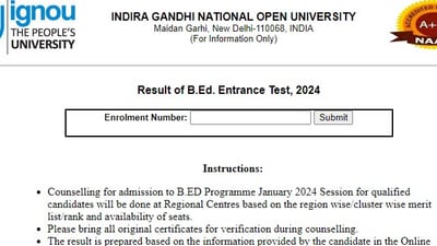 IGNOU has announced the results of IGNOU B.Ed entrance examinations 2024 on its official website ignou.ac.in.