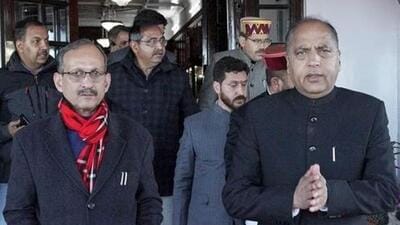 Leader of Opposition in Himachal Pradesh assembly Jairam Thakur with BJP MLAs during a visit to Raj Bhavan to meet state Governor Shiv Pratap Shukla, in Shimla, on Wednesday. (PTI) Leader of Opposition in Himachal Pradesh assembly Jairam Thakur with BJP MLAs during a visit to Raj Bhavan to meet state Governor Shiv Pratap Shukla, in Shimla, on Wednesday. (PTI)