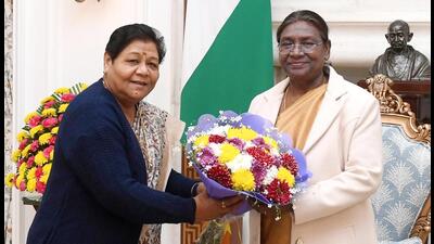 Manipur Governor Anusuiya Uikey with President Droupadi Murmu, at Rashtrapati Bhavan in New Delhi, earlier in February. (ANI) Manipur Governor Anusuiya Uikey with President Droupadi Murmu, at Rashtrapati Bhavan in New Delhi, earlier in February. (ANI)